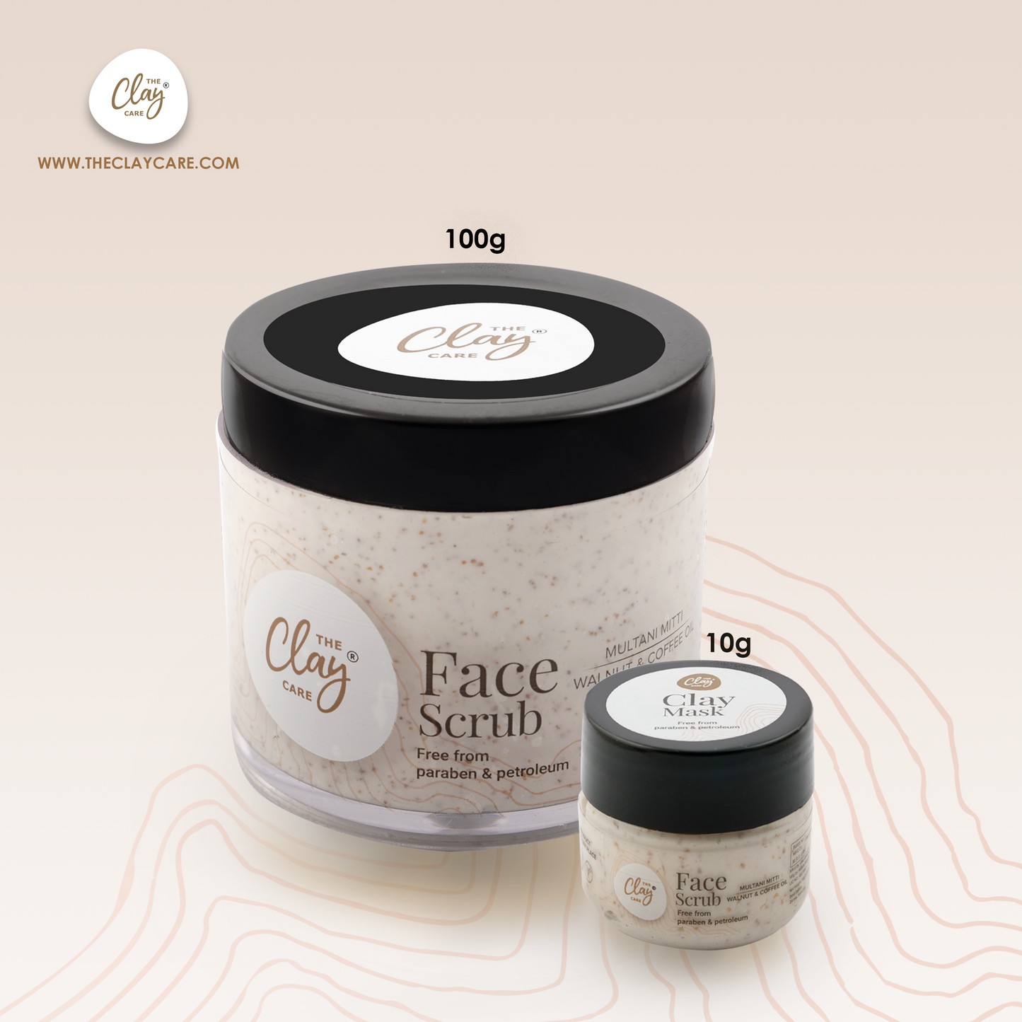 Clay Care Multani Mitti Face Scrub - Fuller Earth Walnut coffee oil Blackheads Whiteheads dead skin removal face scrub for glowing skin acne prone oily skin women men boy girl detan tan removal exfoliating dirt pimple mark pigmentation remover - 10 g