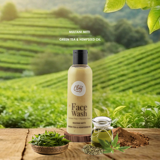 Clay Care Face Wash Natural Multani Mitti, Green Tea and Hempseed Oil for Men and Women Suitable for Oily Skin, Helps for Uneven and Acne Skin | Suitable for All Skin Type – 100ml