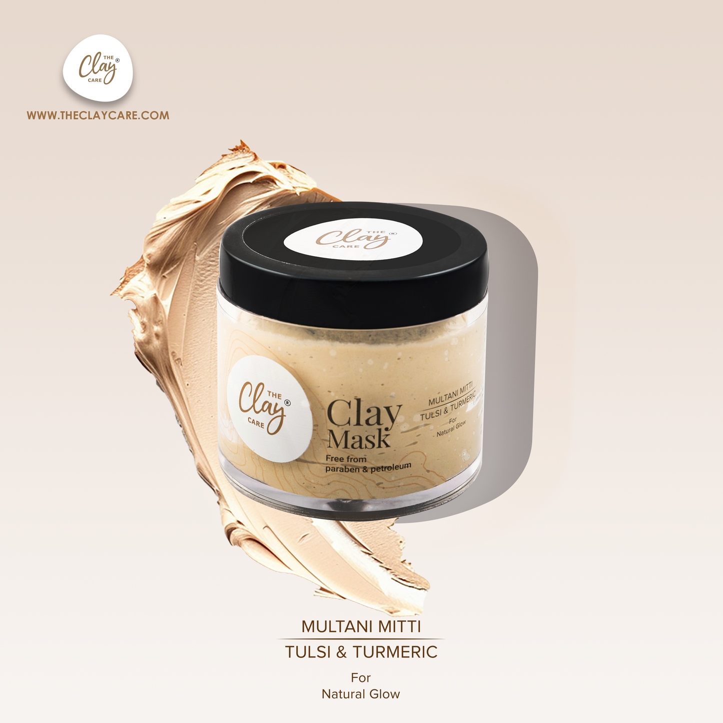 Clay Care Multani Mitti Face Pack Mask for Glowing Skin, Tan Removal & Sun Damage Protection with Turmeric & Tulsi- Paraben and Petroleum Free