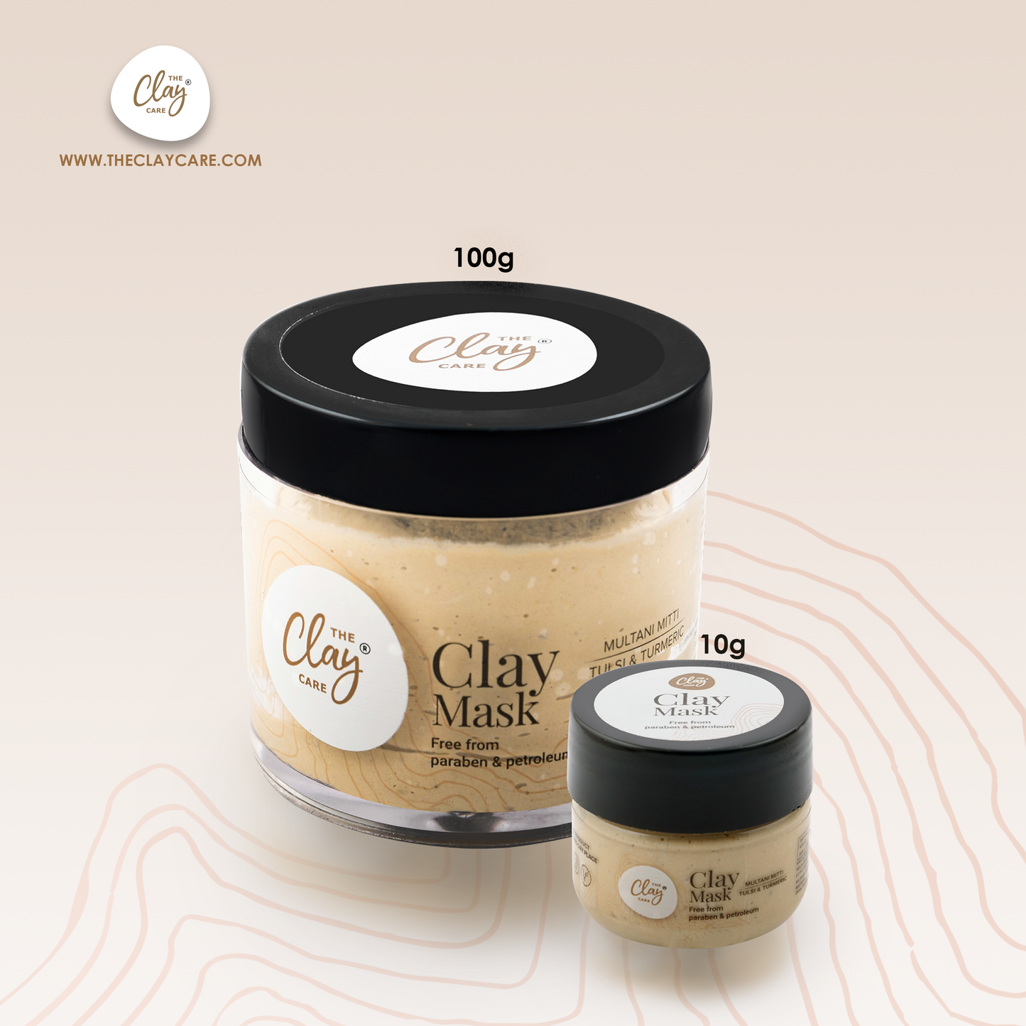 Clay Care Multani Mitti Face Pack Mask for Glowing Skin, Tan Removal & Sun Damage Protection with Turmeric & Tulsi- Paraben and Petroleum Free - 10 g